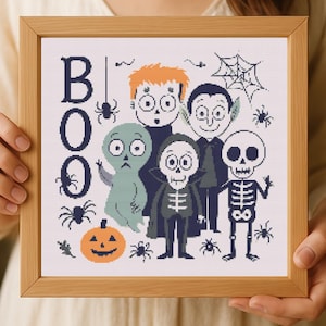 cute Halloween cross Stitch Pattern - funny monsters , skeleton & Ghosts- boo embroidery pdf digital download for kids-adult super easy
