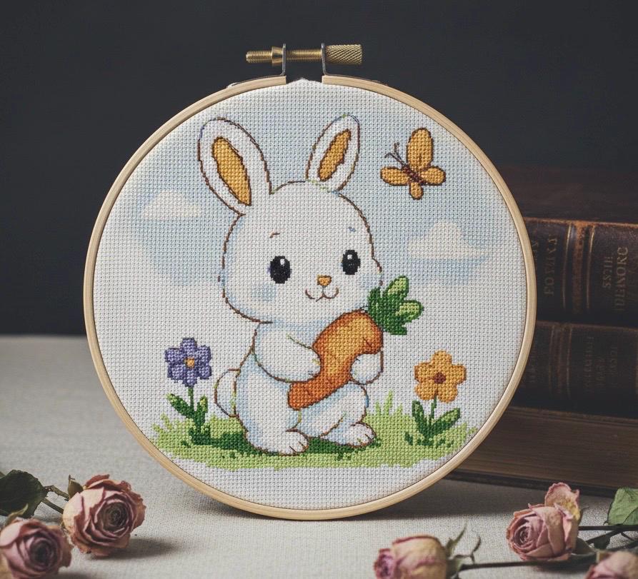 ウサギのクロスステッチ図案PDF、クロスステッチ図案、手刺繍、クロス