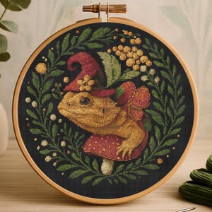 whimsical toad cross stitch pattern-witch hat & mushroom- forest magic pdf embroidery chart - super easy- patron Punto de cruz- saga pattern
