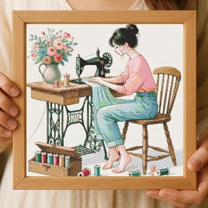 Sewing girl cross stitch pattern- point de croix - Punto de cruz - cross stitch - crossstitch pattern- cross stitch pattern pdf