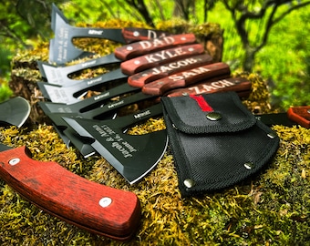 Set of 12 Twelve Engraved Tomahawk Camping Hatchets, Personalized Groomsmen Gifts