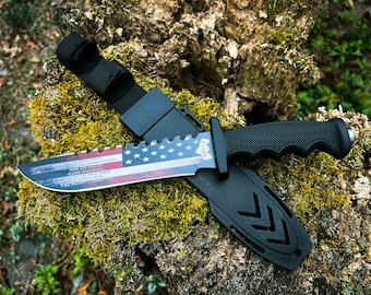 Engraved USA Flag Hunting Knife: Personalized Patriotic Gift