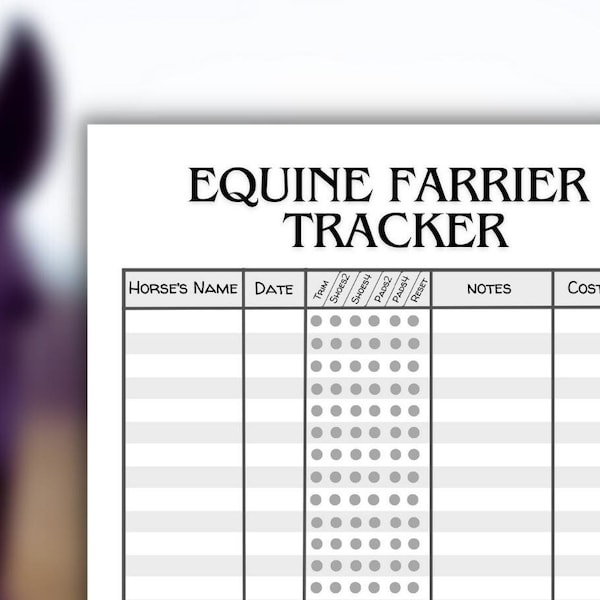 Equine Farrier Tracker, Horse Care Tracker, Horse Medical Record, Equine Journal, horse boarding