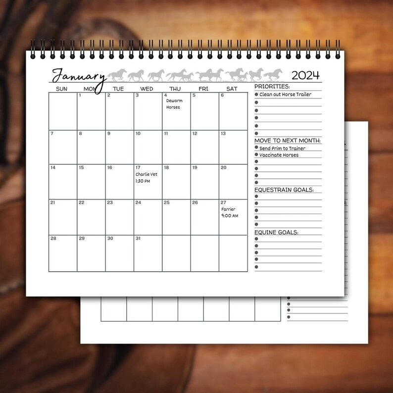 2024 Calendar for the Equestrian Printable Horse Trainer Etsy