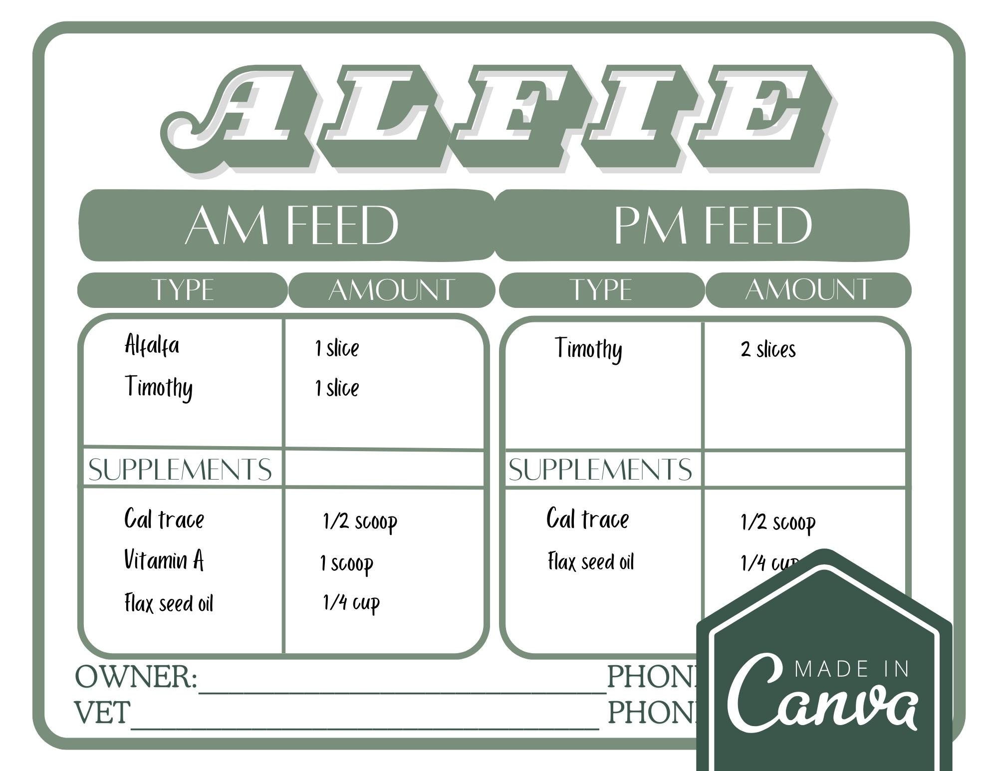 Horse Stall Card Canva Template, Horse Boarding, Horse Health Care - Etsy