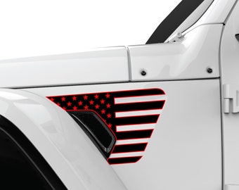 American Flag Red Line For Firefighters Fits 2018-2024 Jeep Wrangler JL, JLu & Gladiator - Sold as a Set of Two