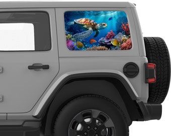 Fits Jeep Wrangler Window Sticker 2007+. Sea World Sea Turtle Rear Window Decal Sticker. Best Gift For Jeep Wrangler Accessories-Made In USA