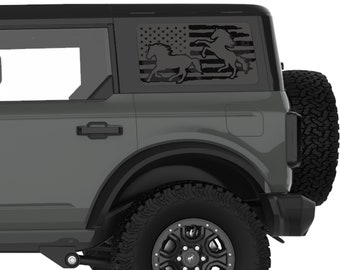 For Ford Bronco Decal 2021+. American Flag Horse Quarter Window Decal Sticker. Best Gift For Off-Road Decal. Overlaminate Option Available.