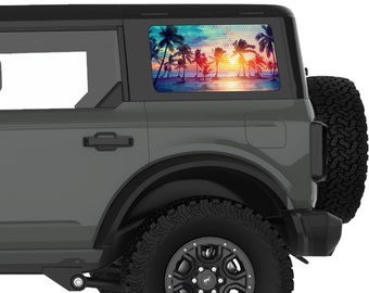 Fits Bronco Window Decal 2021+. Windy Palm Beach Sunset Rear Window Decal Sticker. Best Gift For Bronco Accessories. No Trimming Required.