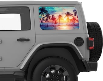 Fits Jeep Wrangler Window Sticker 2007+. Windy Palm Beach Sunset Rear Window Decal Sticker. Best Gift For Jeep Wrangler Accessories.