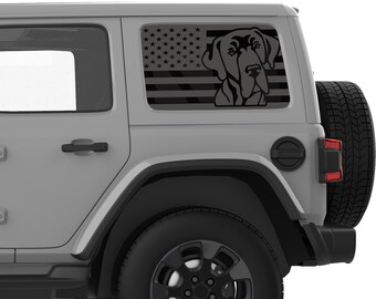 For Jeep Wrangler Window Decal 2007+. Great Dane Us Flag Quarter Window Decal Sticker. Best Gift For Off-Road Decal. No Trimming Required.