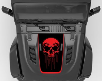 Dripping Skull Hood Decal. Fits 2018+ Wrangler & Gladiator JT Rubicon Model. Superior Quality Hood Graphic Decals.