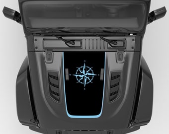 Distressed Compass Hood Decal. Fits 2018+ Wrangler JL/JLU & Gladiator JT Rubicon Model. Superior Quality Hood Graphic Decals.