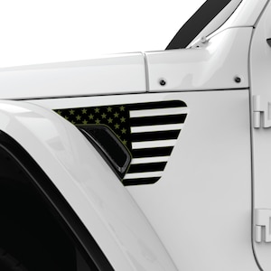 Fits 2018-2024 Jeep Wrangler JL, JLu & Gladiator. American Flag Green Line For Armed Forces. Laminated to Prevent Fading.