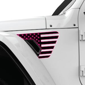 Fits 2018-2024 Jeep Wrangler JL, JLu & Gladiator. American Flag Pink Line For Breast Cancer. Laminated For Extra Durability.
