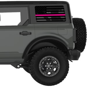 For Bronco Window Decal 2021+. Transparent American Flag Pink Line Rear Window Decal Sticker. Best Gift For Bronco Accessories. Made In USA.