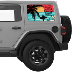 Happiness Comes In Waves Rear Quarter Window Decal. Fits Jeep Wrangler Window Sticker 2007+. Best Gift For Jeep Wrangler Accessories.