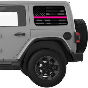 Fits Jeep Wrangler Window Decal 2007+. Transparent American Flag Pink Line Rear Window Decal Sticker. Best Gift For Jeep Accessories.
