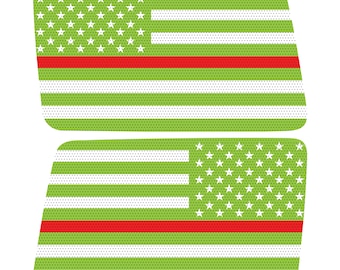 Green, White, With Red Line American Flag. Fits Jeep Wrangler Rear Window Decal Stickers 2007+