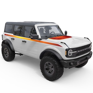 Fits Ford Bronco Decals 2021+. Heritage Style Retro Sunset Hood and Stripes Bundle Decals. Best Gift For Bronco Accessories.