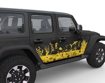 Fits Jeep Wrangler Graphics Decals. Coral Reef Door Stickers, Vinyl Graphics For Jeep Accessories. Protection Film for Extra Durability.