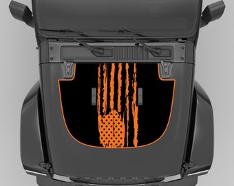 Fits 2018+ Wrangler JL/JLU & Gladiator JT. Distressed Us Flag Hood Decal. Made in the Usa, Using The Best Vinyl For Hood Decals.