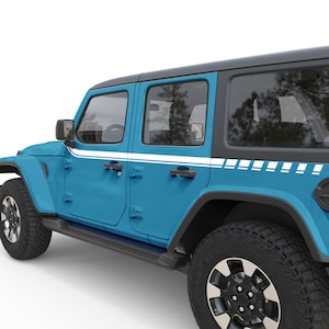Fits Jeep Wrangler stickers. Racing Sport 4X4 Stripe Door Decals. High-Quality Stickers For Jeep Accessories. Made in the USA.