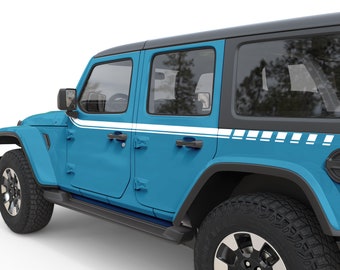 Fits Jeep Wrangler stickers. Racing Sport 4X4 Stripe Door Decals. High-Quality Stickers For Jeep Accessories. Made in the USA.