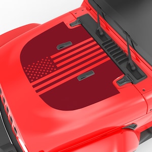 Fits 2018+ Wrangler JL/JLU & Gladiator JT. American Flag Blackout Hood Vinyl Decal. Made in Usa, Using The Best Vinyl For Hood Decals.