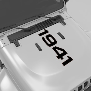 Fits 2018+ Wrangler JL/JLU & Gladiator JT. 1941 Outlined Hood Printed Vinyl Decal. Made in usa, Using The Best Vinyl For Hood Decals.