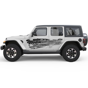 Fits Jeep Wrangler Sticker. Distressed American Flag Side Door Decal. Vinyl Offroad Graphics For Jeep Accessories.