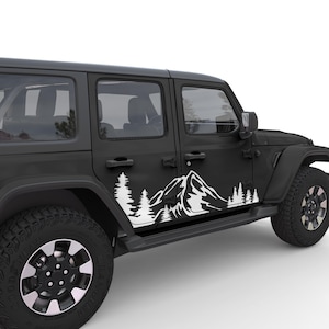 Fits Jeep Wrangler Vinyl Decals. Mountain and Forest Door Decals. Vinyl Off-Road Graphics For Jeep Accessories.