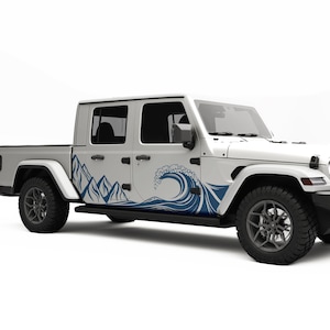Fits Jeep Gladiator Decals - Wave Mountains Side Graphics Decal for Offroad Adventures - Perfect Gift for Jeep Gladiator Accessories.