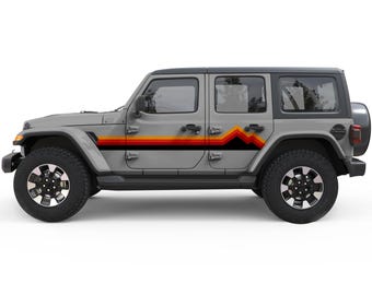 Fits Jeep Wrangler Stickers. Retro Mountain Stripes For Jeep Accessories. Made in USA, High Quality Vinyl Graphics Decals.