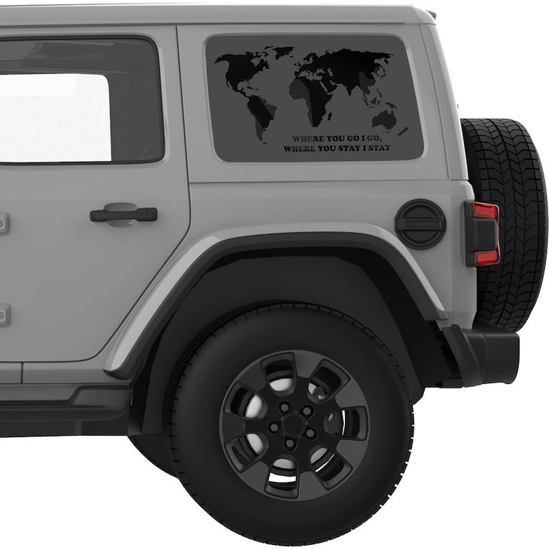 For Jeep Wrangler Window Decal 2007. World Map Quote Quarter Window