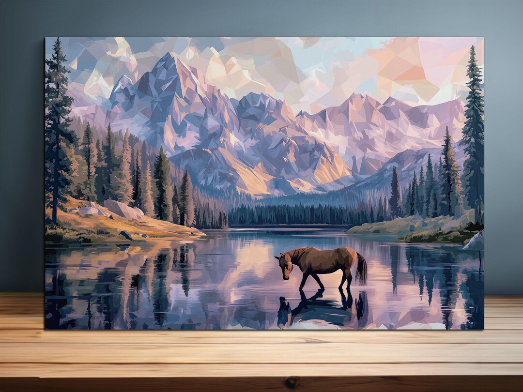 Mountain Horse Wall Art - Geometric Landscape Canvas Print|wild Horse ...