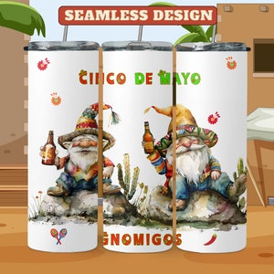 Cinco de Mayo Gnome  Special Edition Seamless 20 oz Tumbler Wrap, Straight & Tapered Seamless Wrap, Festive Gnome Fun, Instant Download