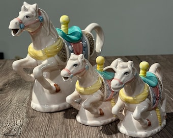 Vintage Heritage Mint - Karussellpferd Teekannen-Set mit Milchkännchen und Zuckerdose. Keramik Teekanne Leonardo Collection