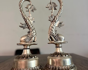 Vintage zilveren kandelaars paar koivissen, sculpturale kandelaars in Aziatische stijl, decor Hollywood Regency, tafeldecor statement