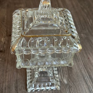 Vintage Clear Glass Wedding Covered Pedestal Compote Gold Westmoreland Candy Dish 8.5/5/5