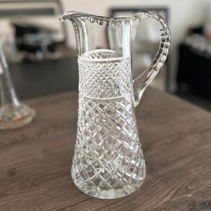 Antique American Brilliant Period ABP Cut Crystal Glass Pitcher 11" vintage