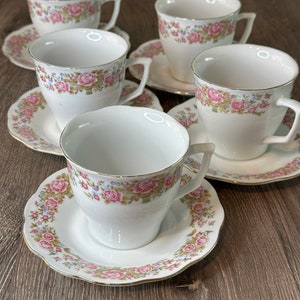 Set of 5 Allied Design Vintage Saucers and Cups