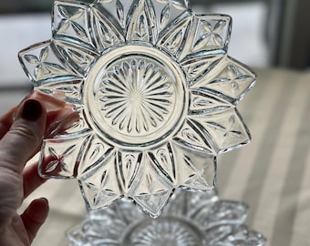 Juego de 6 platillos de vidrio prensado vintage, platos de vidrio con diseño de estrellas, platillos retro para té y café, vajilla estilo cottagecore.