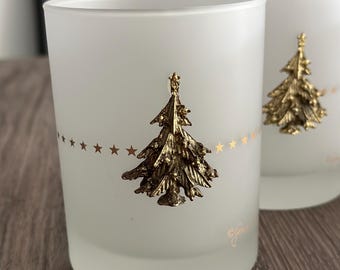 Georges Vintage Briard Signed Gold Snowflake Tree Double Old Fashion Glasses (Set of 4)