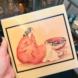 Vintage R.C. Gorman “Tonto Bowl” Ceramic Art Tile, Navajo Native American Wall Hanging, Southwestern Decor