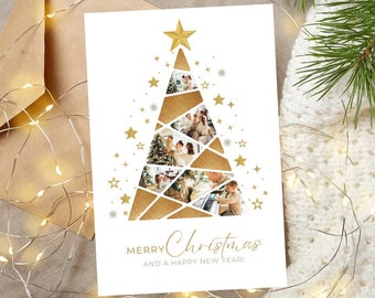 Christmas Photo Card Template, Christmas photo collage Template, Printable Photo Holiday Card, Editable Merry Christmas Card Minimalistic.