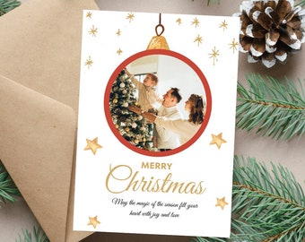 Sjabloon fotokerstkaart, afdrukbare en bewerkbare e-card voor de feestdagen
