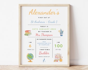 Back to school sign, Printable First day of school poster, 1st day of school board, back to school board, instant download.