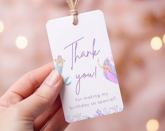 Mermaid Thank You tags, Under the sea Birthday favor tags, Mermaid Instant download tags, Mermaid Bday party, Printable tags.