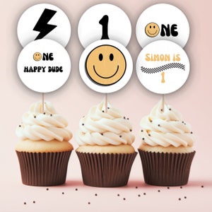 Ein glücklicher Dude Kuchendeckel | Smiley Geburtstagsparty Dekoration | One Cool Dude Dekorationen zum ersten Geburtstag | Fröhliche Gesichtsparty